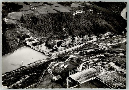 01200 Injoux-Genissiat 1954 Foto AK Fliegeraufnahme Staudamm an der Rhone