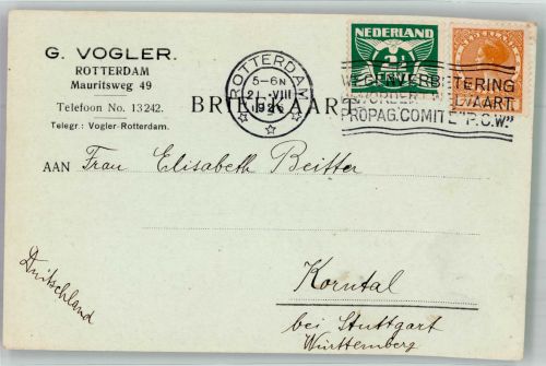 3001 Rotterdam 1926 KEINE AK G. Vogler Mauritsweg 29
