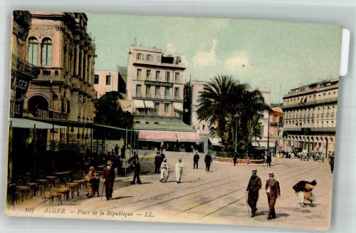 Alger Algier Foto AK Cafe Tracht Place de la Republique