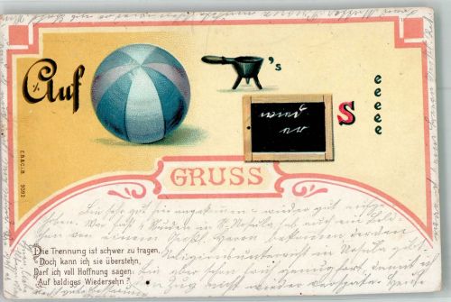 Lithographie Bilderrätsel - Auf Wiedersehen Rätsel 1903 Gebrauchsspuren