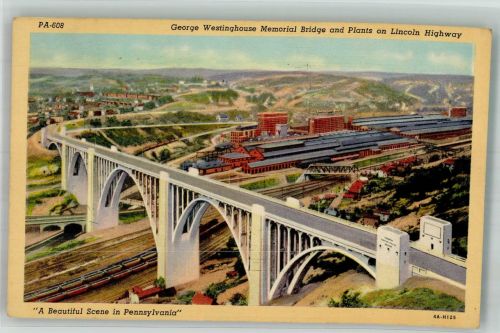 Pittsburgh 1944 Foto AK George Westinghouse Memorial Bridge and Plants on Lincoln Highway