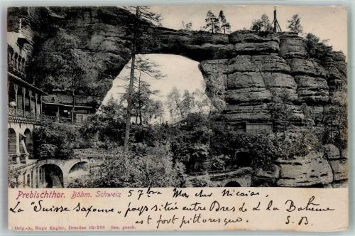 Hrensko Herrnskretschen 1903 Foto AK Gasthaus Prebischtor