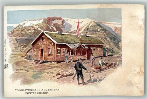 Svalbard Spitzbergen Gebrauchsspuren Pension Touristenhaus Adventbay Leim löst sich Lithographie
