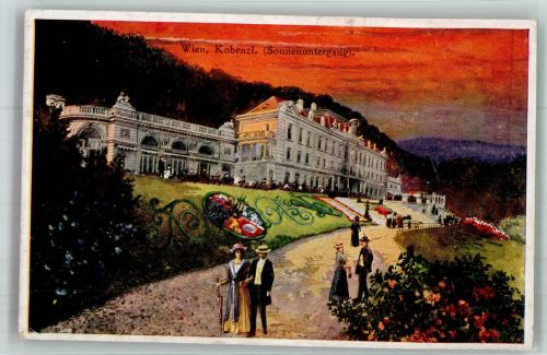 1190 Wien 19. Bezirk, Döbling Künstlerkarte Schloss - Hotel Kobenzl. Sonnenutergang
