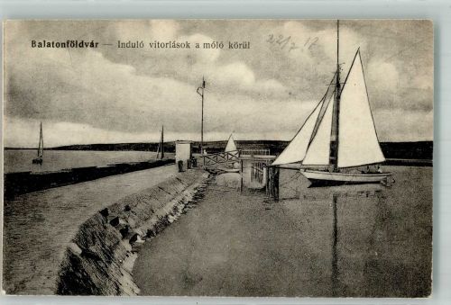 Balatonföldvar Foto AK Hafen Segelboot