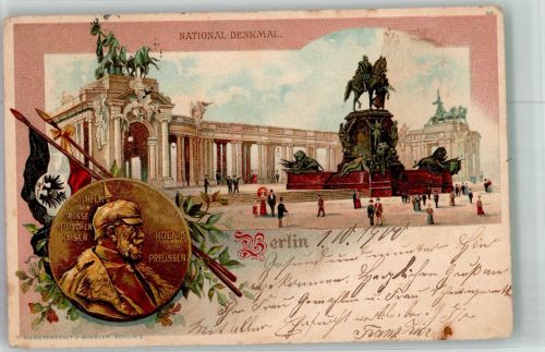 W1000 Berlin Mitte National Denkmal Lithographie Adel Kaiser Wilhelm I 1900 Gebrauchsspuren