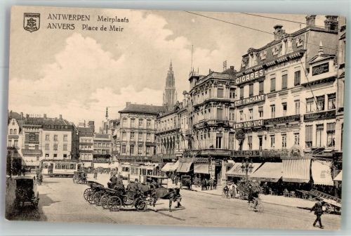 Antwerpen Anvers Foto AK Place de mair Straßenbahn Kutschen Geschäft Cafe