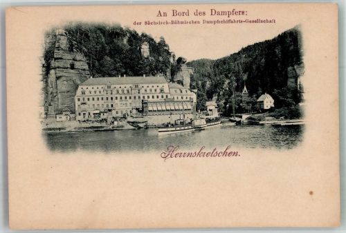 Hrensko Herrnskretschen Foto AK An bord des Dampfers Sächs.-böhm. Dampfschiff-Fahrts-Gesellschaft