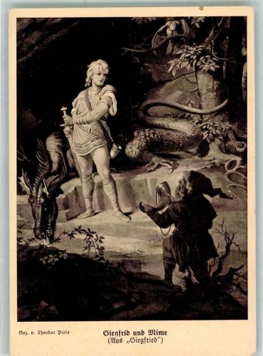 Siegfried und Mime gez. von Theodor Piris Wagner, R. Künstlerkarte