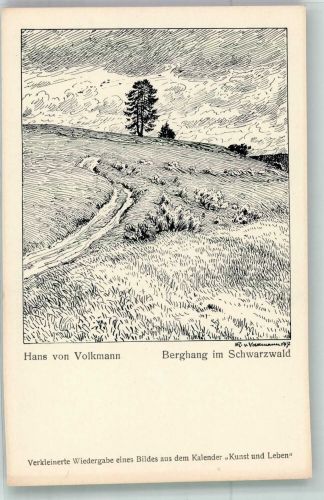 Hans von Volkmann Düsseldorfer Schule : Berghang im Schwarzwald Kunst und Leben Künstlerkarte