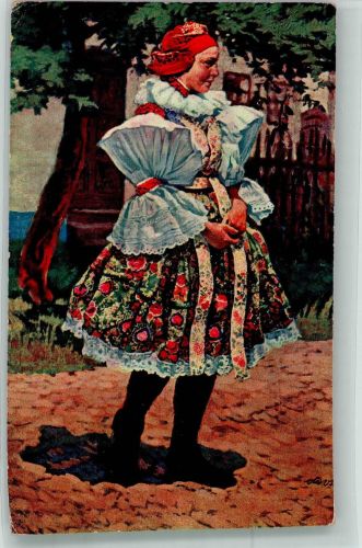 sign. Otmar : Slovakisches Mädchen mit Puffärmel Minerva 1109 Trachten Slowakei 1917 Künstlerkarte