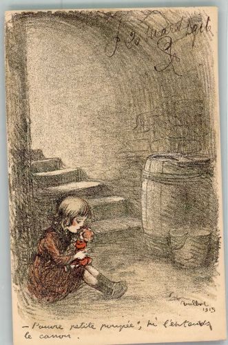 sign. Poulbot Petits Francais Nr. 56 Kind mit Puppe WK I Künstler 1916 Künstlerkarte