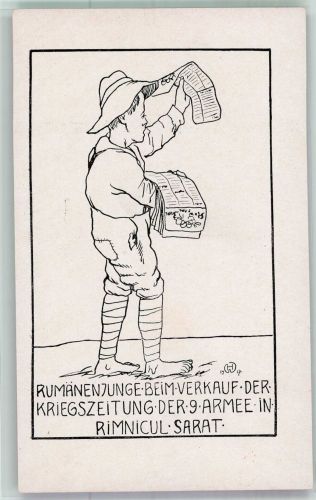 Ramnicu-Sarat Rümmnick Foto AK WK I Zeitungsverkäufer 9.Armee
