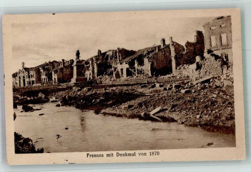 94260 Fresnes 1915 Foto AK Feldpost WK I 50.Inf.Div. Trümmer Denkmal von 1870