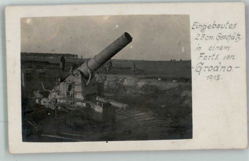 Hrodna Garten a. d. Memel 1915 Foto AK WK I Eingebautes Geschütz 28 cm Dicke Berta im Fort