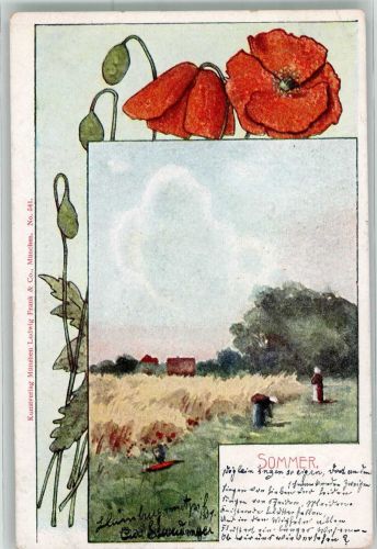 sign. Splitgerger Sommer Klatschmohn Verlag Ludwig Frank u. Co. No. 541 Jahreszeit 1901 Künstlerkarte