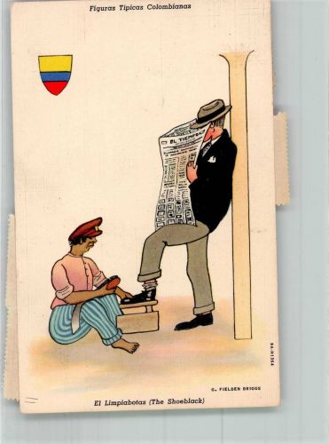 Bogota 1951 Lithographie / Künstlerkarte Beruf Schuhputzer
