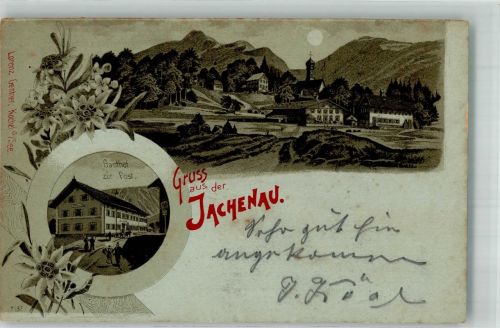 83676 W8171 Jachenau 1898 Lithographie / Mondschein Gasthaus zur Post Edelweiss