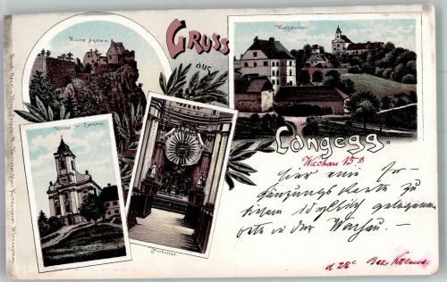 3642 Maria Langegg Gebrauchsspuren Burg Ruine Agstein Kirche Lithographie beschnitten