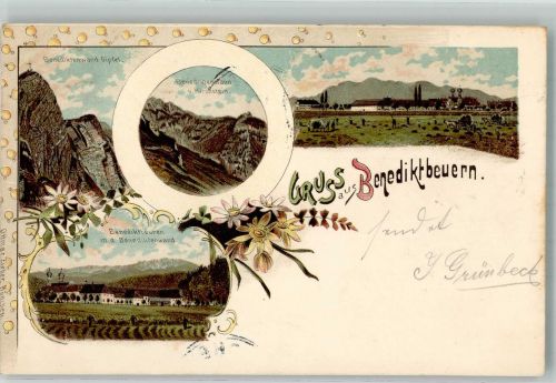 83671 W8174 Benediktbeuern Lithographie Benediktenwand-Gipfel Benediktenwand-Kirchstein Verlag Ottmar Zieher-München