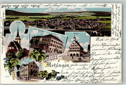 72555 W7430 Metzingen , Württ 1905 Lithographie Hotel Sprandel Rathaus Wohnhaus Kirche