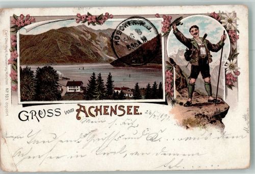 6212 Pertisau 1897 Gebrauchsspuren Achensee Tracht Wanderer Lithographie