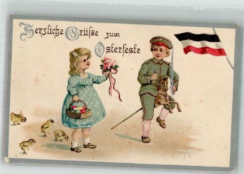 Ostern Schwarz-Weiß-Rot Mädchen Küken A.S.B. Serie 344 Kinder in Uniform 1918 Prägedruck
