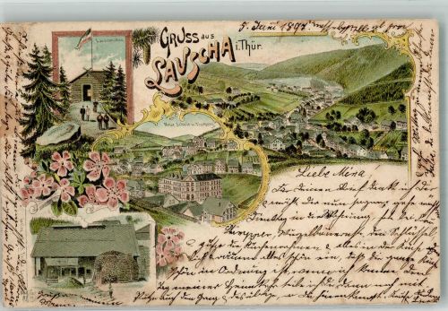 98724 O6426 Lauscha 1897 Lithographie Lauschenstein Neue Schule Tierberg Verlag Ottmar Zieher-München