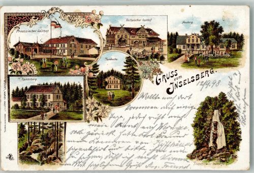 98599 O6083 Inselsberg , Großer und Kleiner 1898 Lithographie Preussischer Gasthof Spiessberg Thorstein Tanzbuche Gothaischer Gasthof