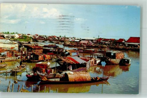 Saigon 1968 Foto AK Hausboote river of Saigon Luftpost