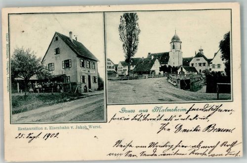 71272 W7253 Malmsheim 1902 Gebrauchsspuren Dorfstrasse Gasthaus zur Eisenbahn