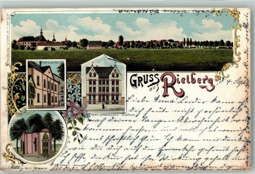 33397 W4835 Rietberg Lithographie Amtsgericht Johannes-Kapelle Sparkassen- & Postgebäude
