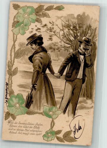 Spruch Frau Jugendstil 1905 Prägedruck