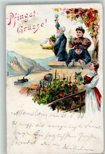 Wein Frauen Dienstmädchen Pfingsten 1899 Lithographie