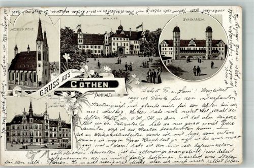 06366 O4370 Köthen , Anh 1896 Lithographie Jakobskirche Schloss Gymnasium Hotel Schwarzer Bär