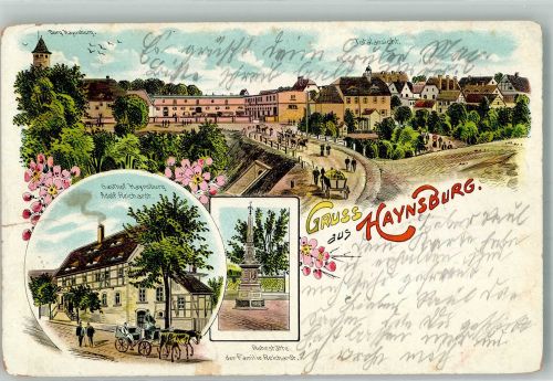 06712 O4901 Haynsburg 1903 Gebrauchsspuren Lithographie Gasthaus Haynsburg Burg Haynsburg Grabmal der Familie Reichardt