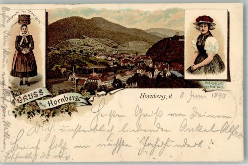 78132 W7746 Hornberg , Schwarzwaldbahn 1899 Lithographie Volkstrachten aus St. Georgen und Gutach