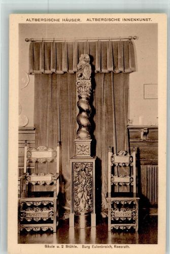 W5064 Rösrath Altbergische Innenkunst Säule u. 2 Stühle Burg Eulenbroich Innenarchitektur