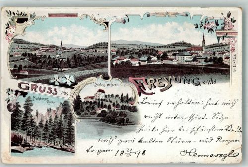 94078 W8393 Freyung , Niederbay 1898 Gebrauchsspuren Lithographie Schloss Wolfstein Buchberger Leithe
