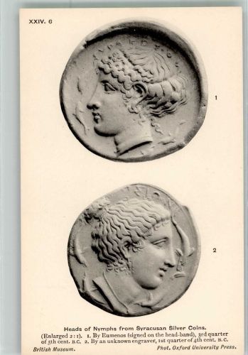 Köpfe von Nymphs Syrakaunische Sielbermünzenphen Münze auf AK
