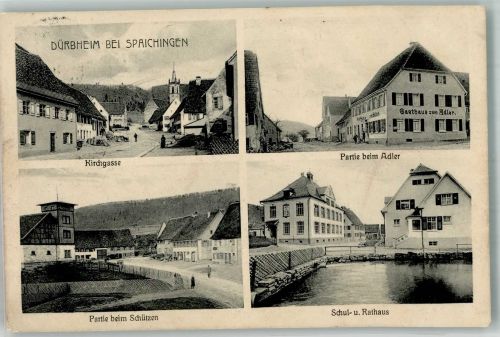 78589 W7201 Dürbheim , Kr Tuttlingen 1913 Gebrauchsspuren Gasthaus zum Adler Am Schützen Schul- und Rathaus