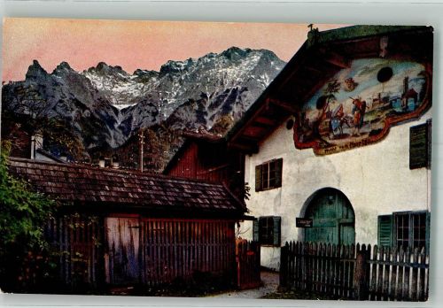 W8102 Mittenwald Haus m. Freskomalerei u. Karwendel F.Ph.G. Nr. 2729 Farben Fotos