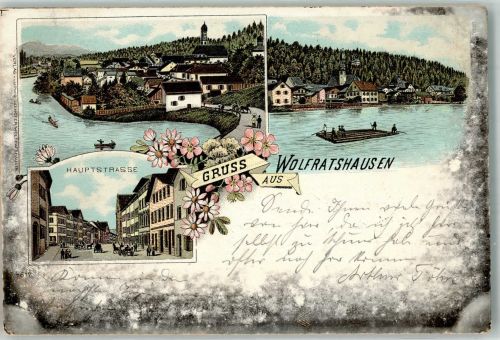 82515 W8190 Wolfratshausen 1897 Lithographie Hauptstrasse Isar Isarflößer