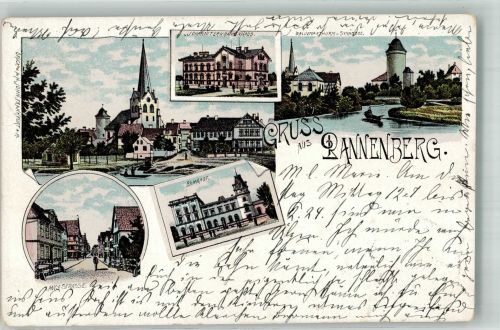 29451 W3138 Dannenberg Elbe 1899 Gebrauchsspuren Lithographie Langestrasse Bahnhof Waldemarturm Synagoge Johanniter Krankenhaus