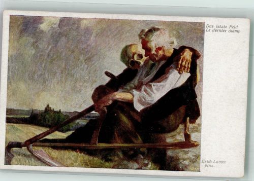 sign. Lamm Erich Das letzte Feld Der Sensenmann B.K.W.I. Nr. 1521 Wiener Kunst Künstlerkarte