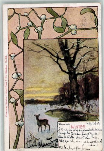 sign. Splitgerber Winter Misteln Verlag Ludwig Frank u. Co. No. 543 Jahreszeit 1901 Künstlerkarte