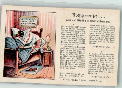 sign. Volkhafen A.D. Rötsch mer jet Musik u. Text Willi Ostermann Liederkarte Künstlerkarte