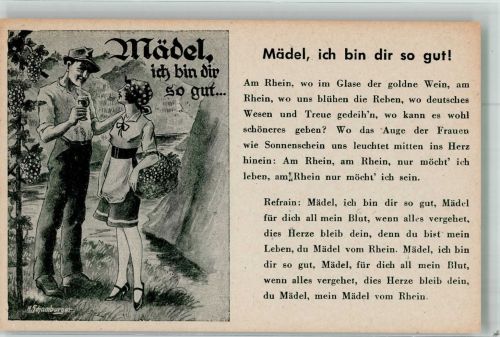 sign. Schaumburger H. Mädel ich bin dir so gut Rheingold Verlag Nr. 51 Liederkarte Künstlerkarte