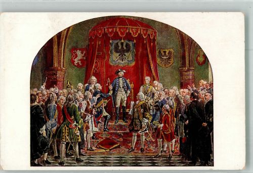 sign. Camphausen W. Schlesien huldigt d. König 1741 Adel Friedrich der Große Künstlerkarte