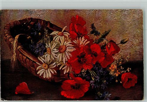 sign. Meinschad Lina Korb Margeriten Klatschmohn Kornblumen H.K.Co.u.M. Serie 515 Stillleben 1918 Künstlerkarte